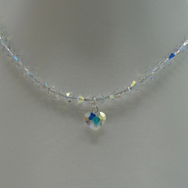 Swarovski Crystal Necklace, Swarovski Crystal Heart Choker, Wedding Choker, Crystal Wedding Necklace