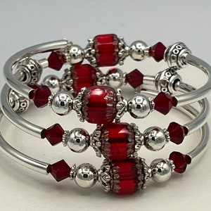 Red Wrap Bracelet, Red and Silver Bracelet, Red Crystal Bracelet, Red Crystal Wrap Bracelet image 4