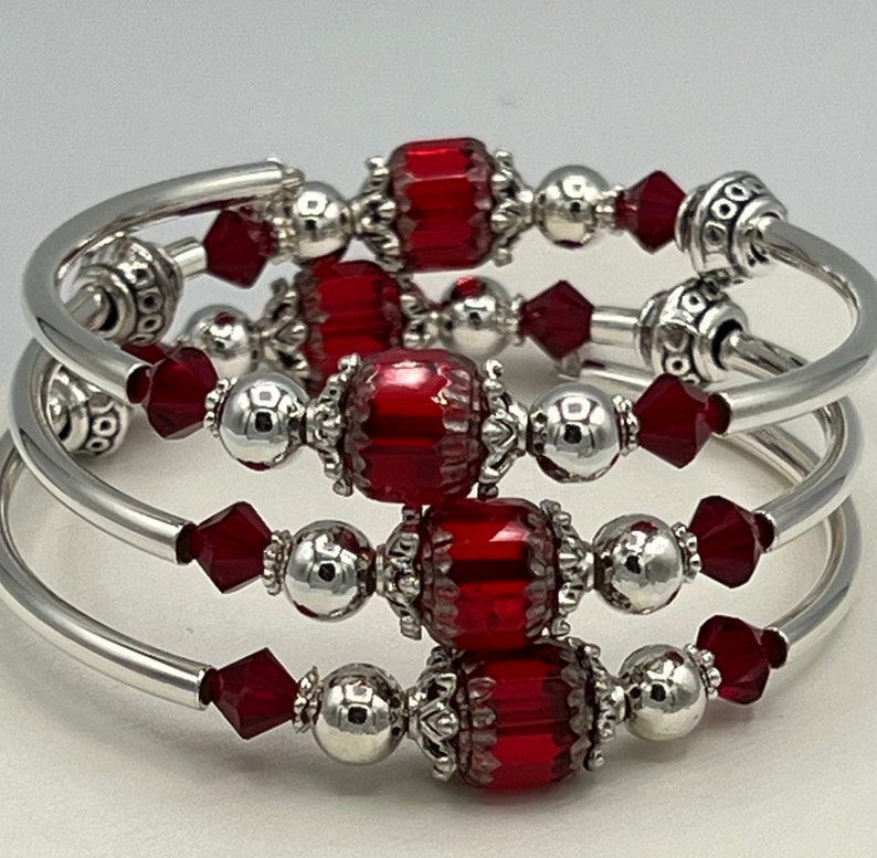 Red Wrap Bracelet, Red and Silver Bracelet, Red Crystal Bracelet, Red Crystal Wrap Bracelet image 4