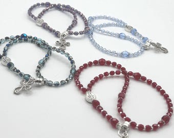 Rosary Bracelet,  Crystal Rosary Bracelet, Rosary, Confirmation Gift, Catholic Gift, Mini Rosary, Magnetic Clasp Rosary Bracelet
