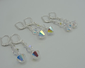 Swarovski Crystal Lever Back Earrings, Wedding Earrings, Long Crystal Earrings,  Long AB Crystal  Drop  Earrings