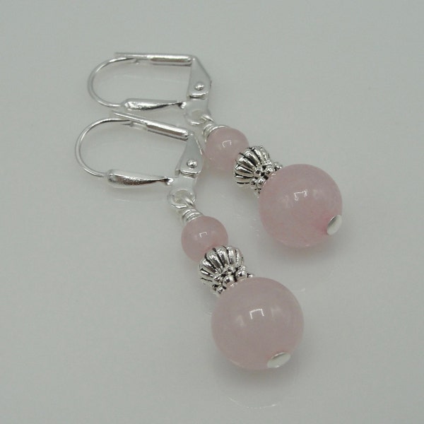 Rose Quartz Earrings, Pink Earrings, Pink Lever Back Earrings, Rose Quartz Lever Back Earrings