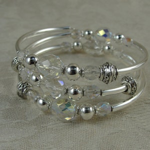 Crystal and Silver Wrap Bracelet, Silver Wrap Bracelet, Silver Bangle, Silver Stacking Bracelet