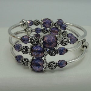 Purple Wrap Bracelet, Silver and Purple Bracelet, Purple Crystal Bracelet
