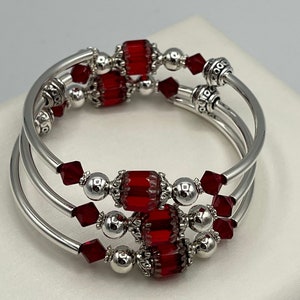 Red Wrap Bracelet, Red and Silver Bracelet, Red Crystal Bracelet, Red Crystal Wrap Bracelet image 5