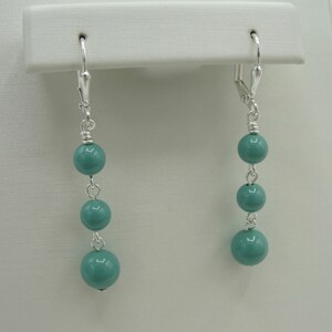 Long Turquoise Pearl Drop Earrings, Swarovski Pearl Long Dangle Earrings, Turquoise Pearl Lever Back Earrings, Swarovski Pearl Earrings