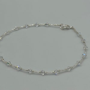 Silver and Crystal Anklet, Silver Anklet, Crystal Anklet, AB Crystal Anklet, Delicate Silver Anklet
