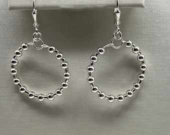 Small Silver Hoops, Small Silver Beaded Hoops, 3/4" Silver Hoop Earrings