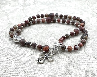 Rosary Bracelet, Brown Rosary Bracelet, Magnetic Clasp, Religious Gift