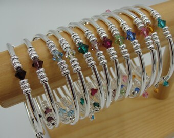 Swarovski Crystal Bangle Bracelets, Swarovski Birthstone Jewelry, Wrap Bracelets, Silver Bangle and Birthstone Bracelets