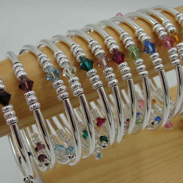 Swarovski Crystal Bangle Bracelets, Swarovski Birthstone Jewelry, Wrap Bracelets, Silver Bangle and Birthstone Bracelets