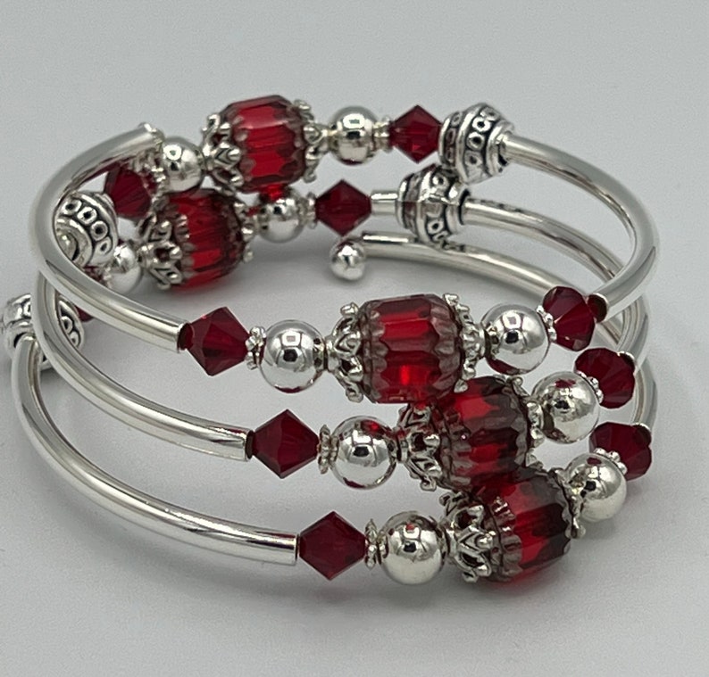 Red Wrap Bracelet, Red and Silver Bracelet, Red Crystal Bracelet, Red Crystal Wrap Bracelet image 1