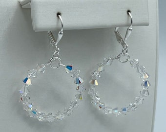 Crystal Hoops, Small Crystal Hoops, Crystal Lever Back Earrings, Wedding Earrings, Crystal Earrings