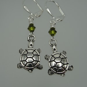 Turtle Earrings, Lever Back Turtle Earrings, Silver Turtle Earrings