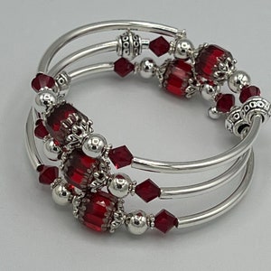 Red Wrap Bracelet, Red and Silver Bracelet, Red Crystal Bracelet, Red Crystal Wrap Bracelet image 3