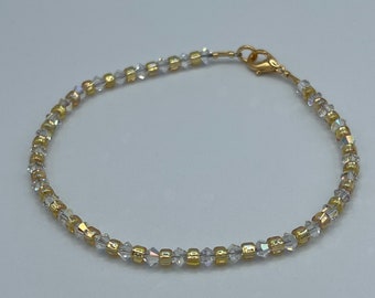 Gold and Crystal Anklet, Swarovski Crystal and Gold Anklet, Gold Anklet, Crystal Anklet, Crystal Bracelet, Gold Beaded Anklet