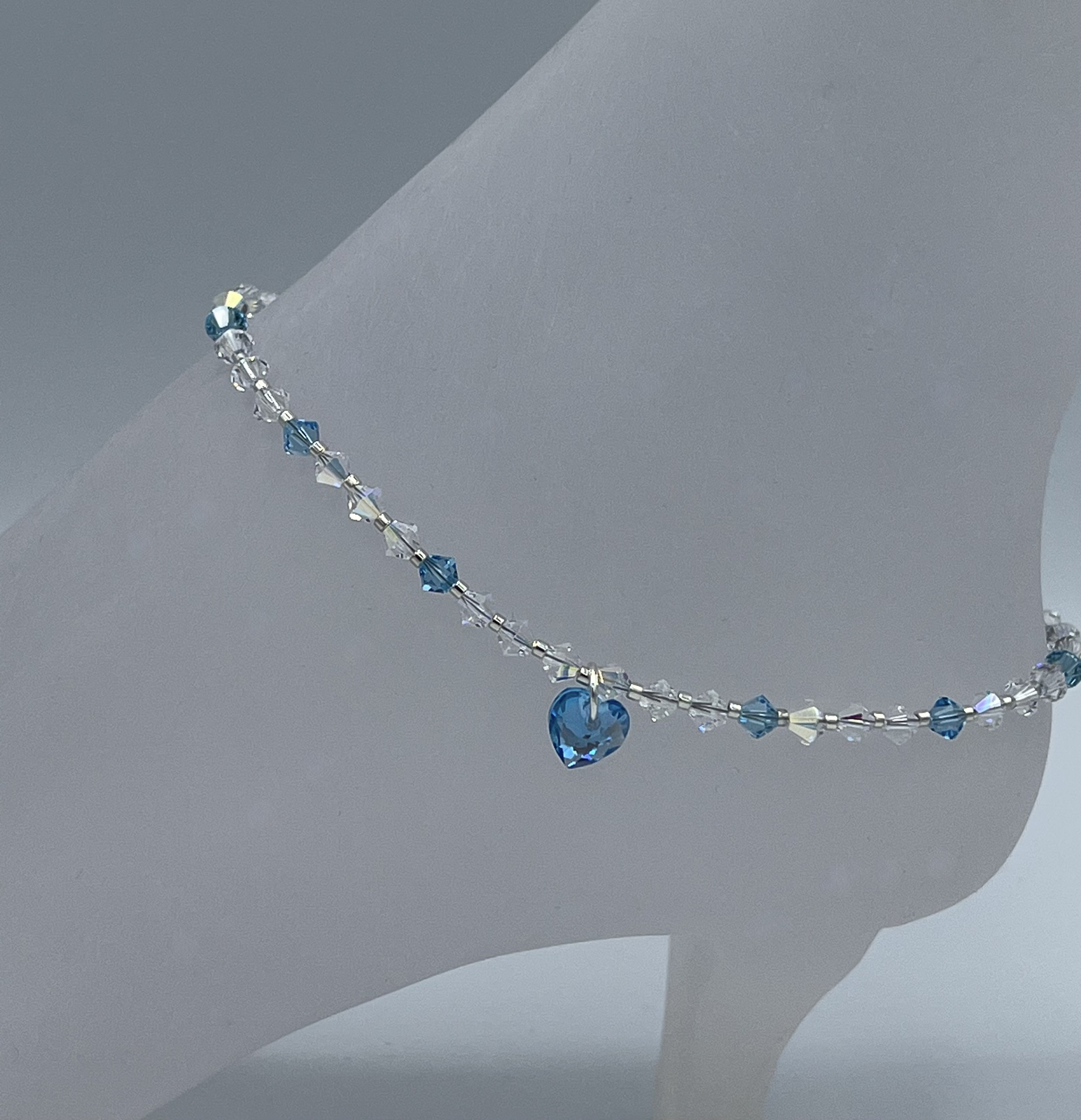Blue Anklet String Something Blue Anklet, Swarovski Crystal Wedding Anklet, Crystal Heart ...
