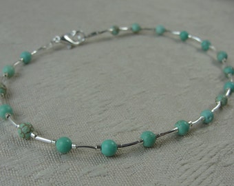 Turquoise and Silver Beach Anklet, Summer Anklets, Silver and Turquoise Ankle Bracelet