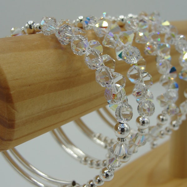 Swarovski Crystal Bracelet, Clear Swarovski Crystal Wedding Bracelet, Bridesmaid Bracelet, Crystal and Silver Wrap Bracelet