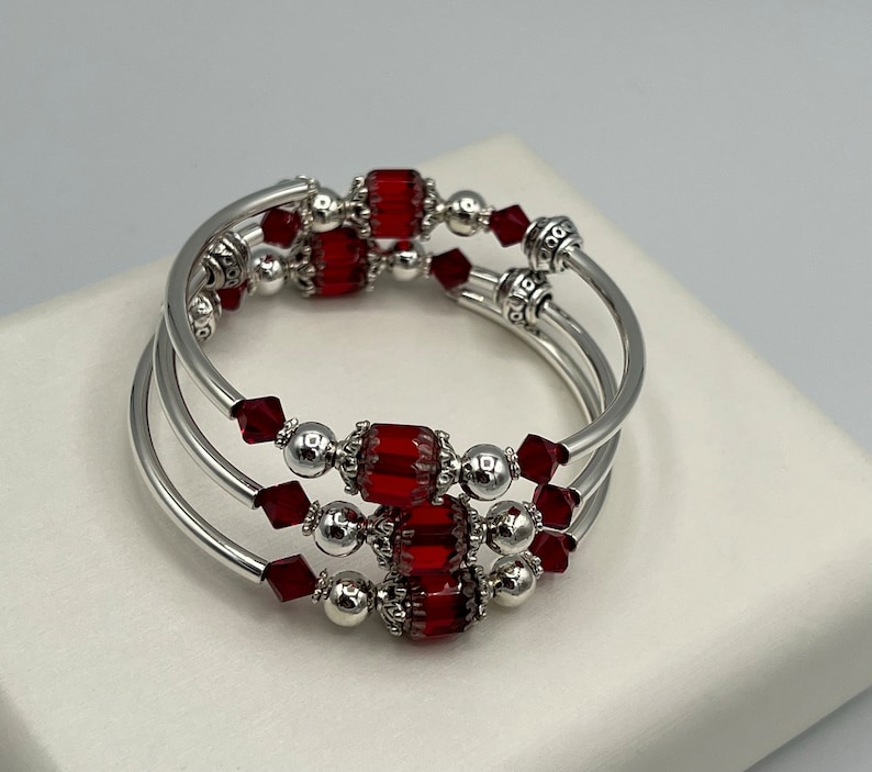 Red Wrap Bracelet, Red and Silver Bracelet, Red Crystal Bracelet, Red Crystal Wrap Bracelet image 6