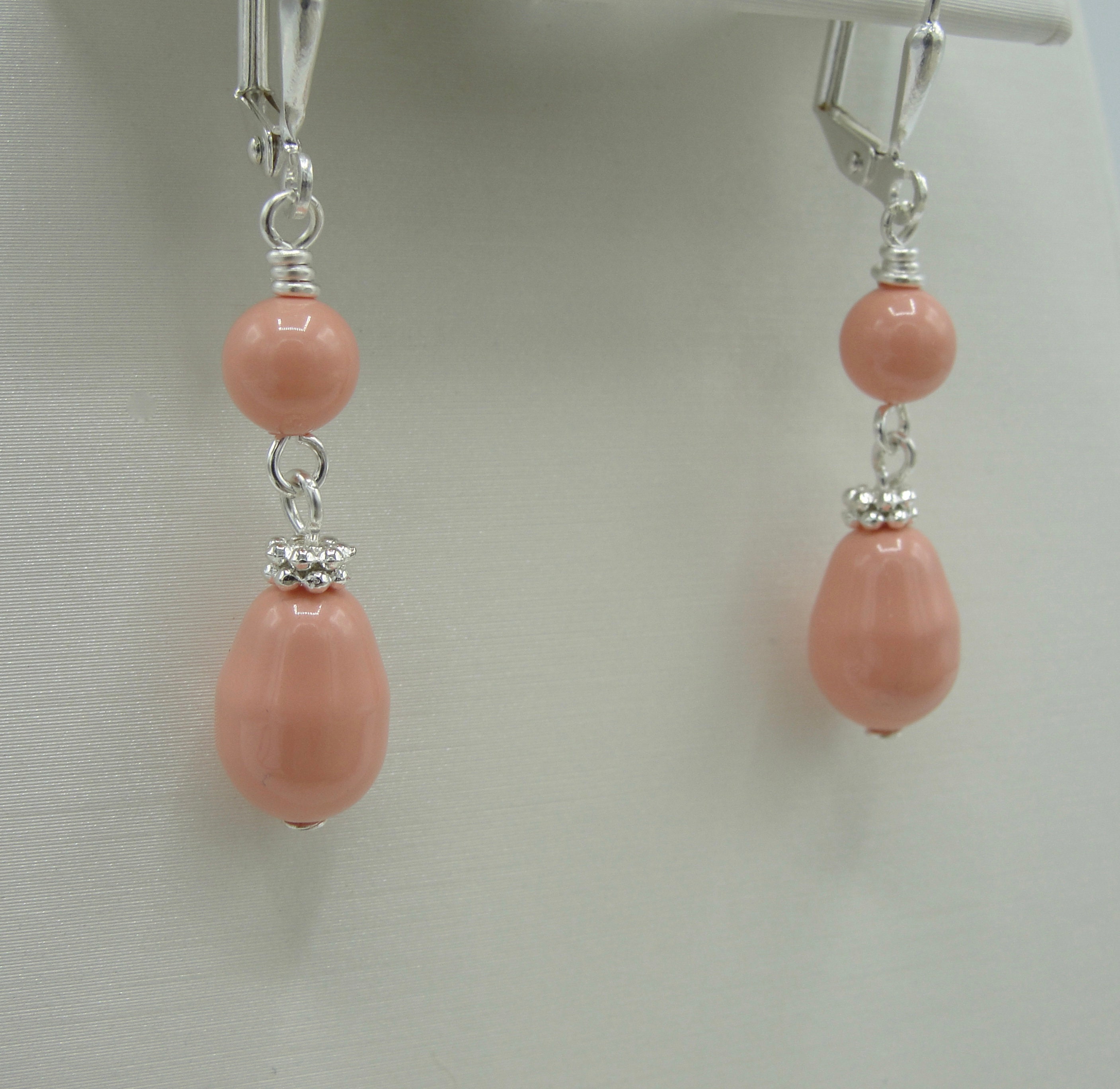 Pink Pearl Teardrop Earrings Light Coral Swarovski Pearl - Etsy