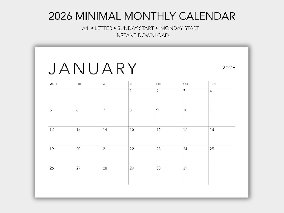 2026 Calendar 2026 Monthly Planner Landscape Elegant Monthly Calendar ...