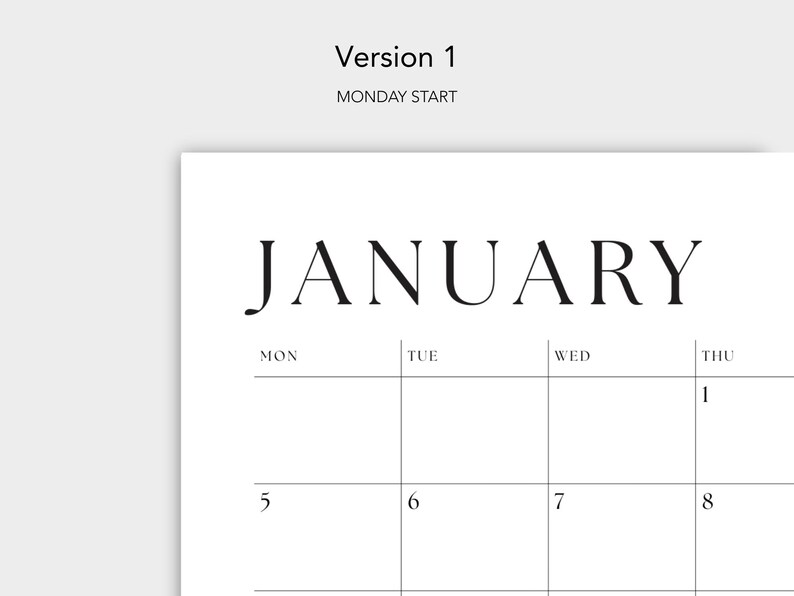 2026 Monthly Year Calendar Printable, Yearly Wall Calendar, Sunday ...