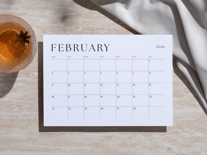 2026 Monthly Year Calendar Printable, Yearly Wall Calendar, Sunday ...