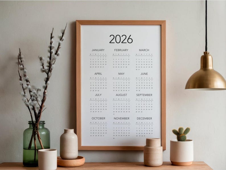 2026 Year At-a-glance Calendar: Minimalist Printable (PDF Download) - Etsy