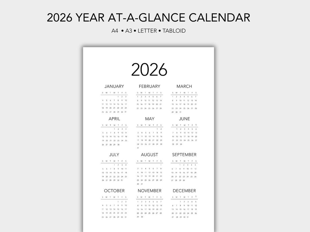 2026 Year At-a-glance Calendar: Minimalist Printable (PDF Download) - Etsy