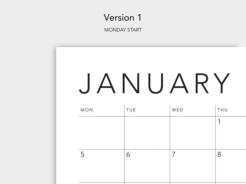 2026 Monthly Calendar PRINTABLE 2026 Monthly Planner Landscape 2026 ...