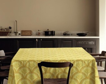 Yellow Patterned Tablecloth – Elegant Geometric Floral Design for Modern Dining and Home Decor