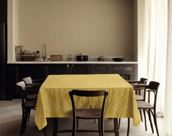 Mustard Yellow Geometric Tablecloth, Modern Pattern Table Cover, Warm Dining Tablecloth, Contemporary Table Linen