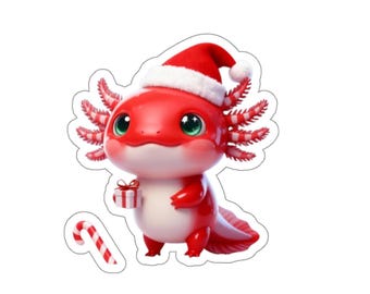 Red Axolotl Santa Hat Sticker, Festive Holiday Amphibian