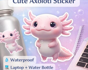 Pegatina de ajolote kawaii, vinilo impermeable para portátiles y botellas de agua.