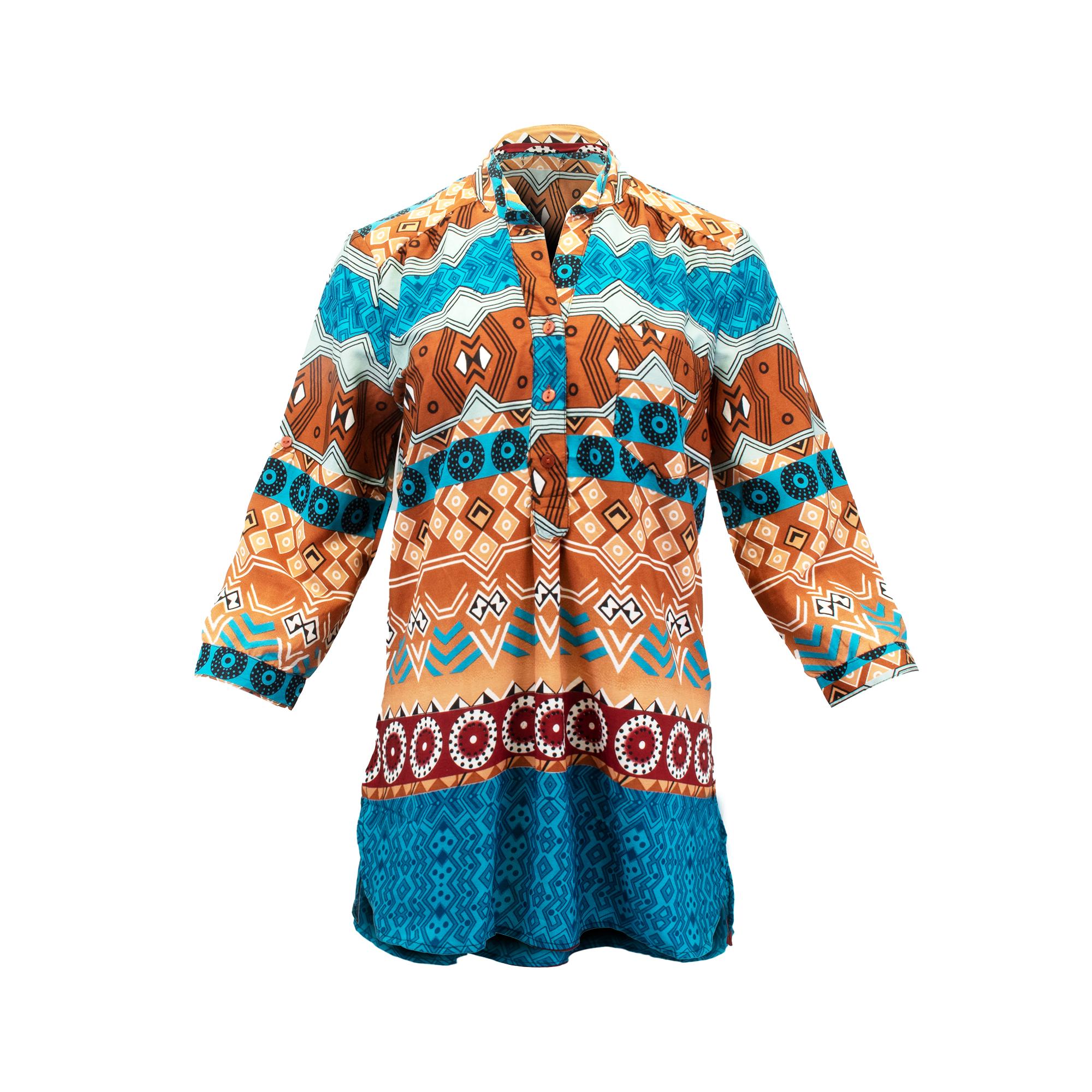 Tunique Col Rond Manches Longues – Motif Coquelicots, Fabriqué En France, Taille 44/46
