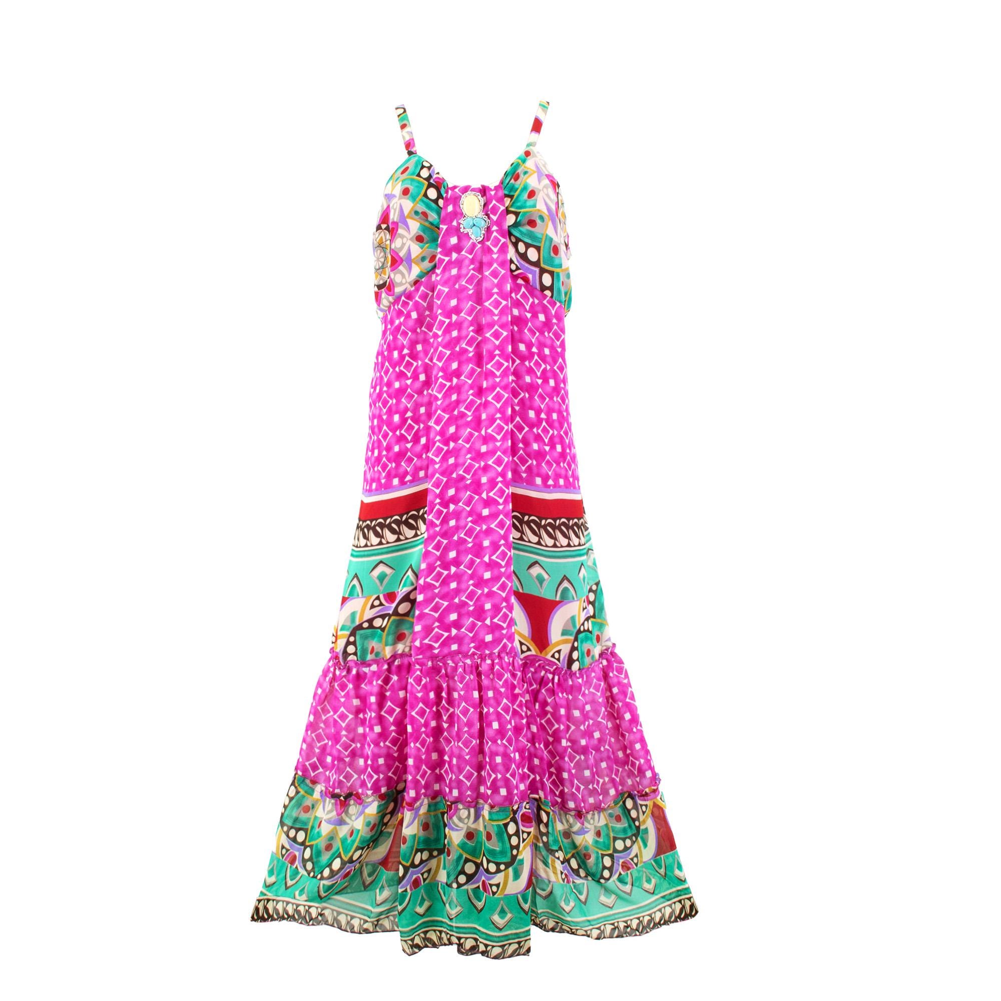strapless open back dress Cinzia Green Pink Floral Print Satin Maxi Dress main image 0