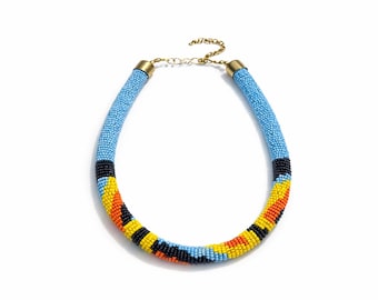 Colorful Beaded Necklace – Adjustable 16–20” Seed Bead Statement Choker, Boho Ethnic Jewelry Gift
