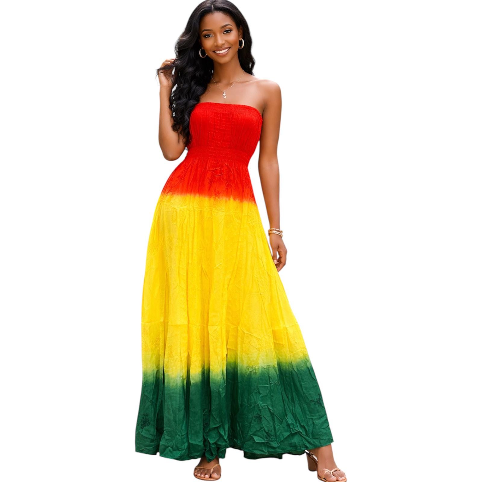 rayon beach dress Long maxi Color:Gold on GREEN (FEMALE) 260FD1026 Natural Linen Maxi Dress From the Ethnic Dresses