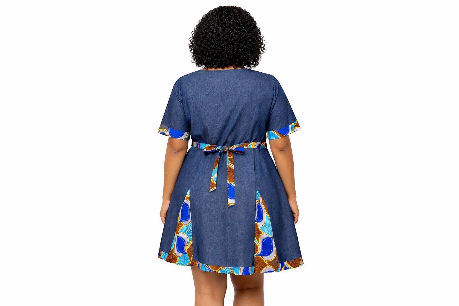 african denim dresses Women's Print Dress With Belt Cotton African Print Midi Flared A-Line Francesca Maxi Dress, in Seema You can wear at Color:Blush Periwinkle modern denim and african print dresses