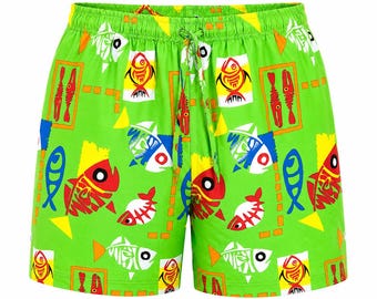Summer Casual Unisex Rasta Shorts – Rayon Polyester Blend Elastic Waist Short Boho