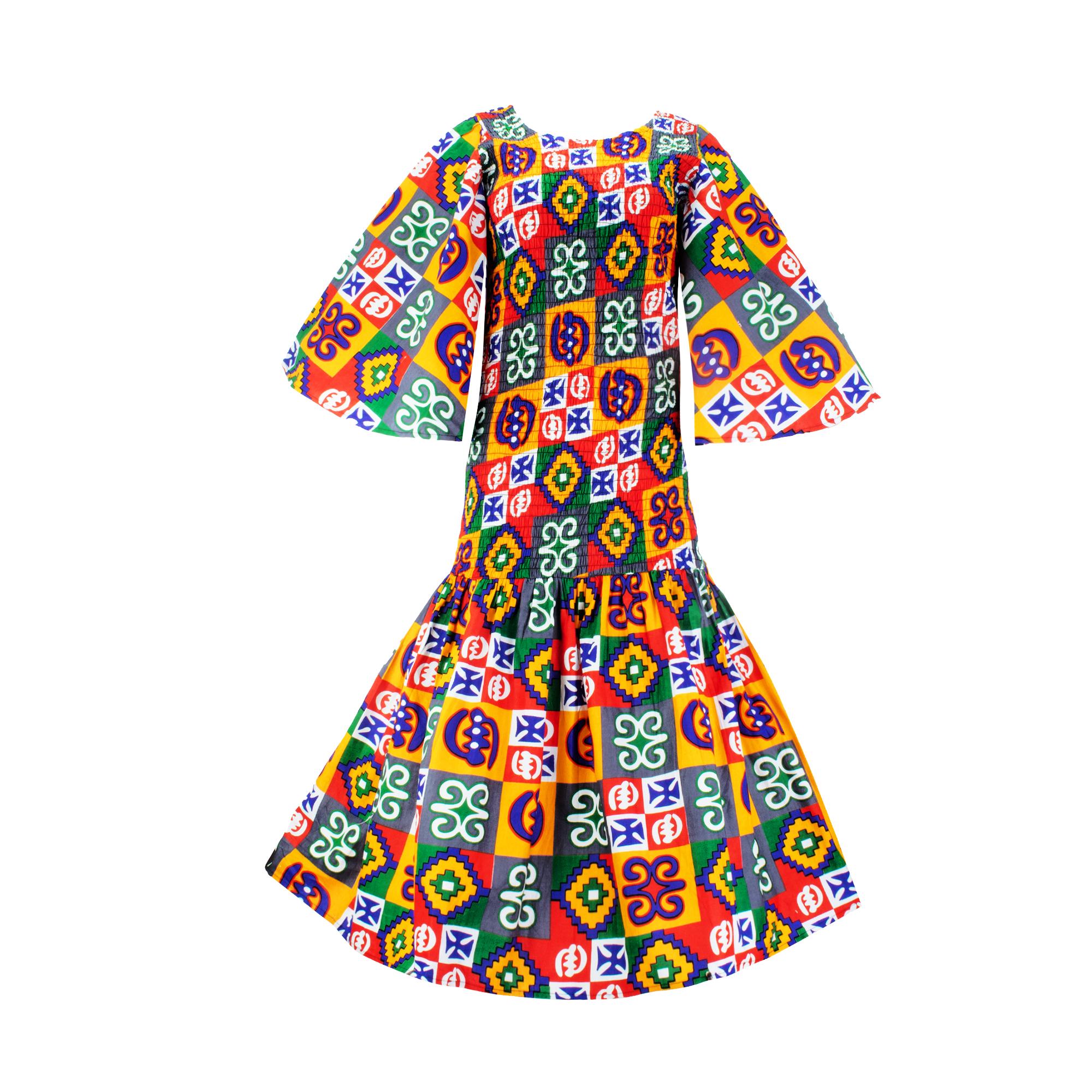 white tight fitted dress Imani One Shoulder Flare Sleeve Ankara Dress In Mystic – Chinwe main image 1