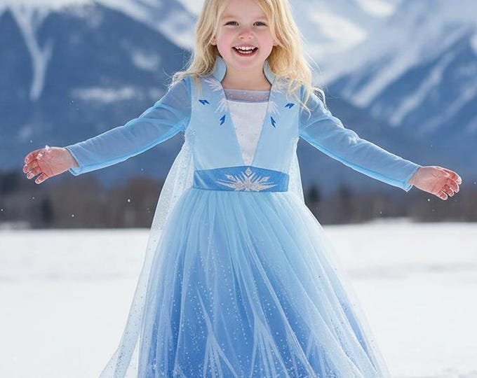 Elsa Prinzessinnen Kleid für Mädchen - Eiskönigin inspiriertes blaues Kostümkleid mit Umhang