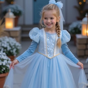 Elsa Princess Costume – Blue Frozen Inspired Ball Gown for Kids – Birthday Party Dress