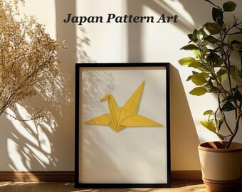 Gold Origami Crane Printable Wall Art, Elegant Japanese Zen Style, Digital Download