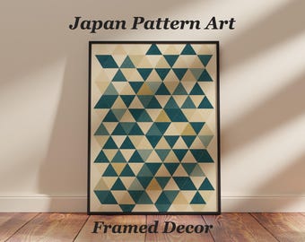 Uroko Japanese Scale Pattern Framed Wall Art, Modern Geometric Style, Ready to Hang