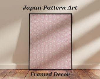 Asanoha Japanese Pattern Framed Wall Art, Minimalist Japandi Style, Ready to Hang