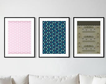 Set of 3 Japanese Art Prints, Seigaiha Sakura Asanoha, Japandi Gallery Wall Set, Digital Download