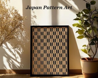 Yagasuri Japanese Arrow Feather Printable Wall Art, Beige and Black Pattern, Digital Download