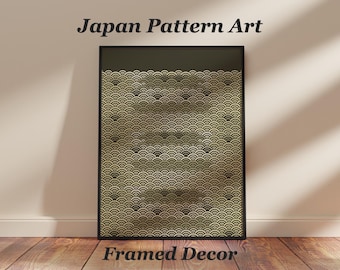 Seigaiha Japanese Wave Framed Wall Art, Minimalist Zen Japandi Style, Ready to Hang